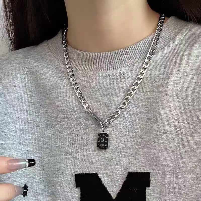 Lucky Nameplate Necklace Men's Trendy Versatile Cross-border Jewelry Fashion Hip-hop Accessories Collarbone Chain Sweater Chain Does Not Fade_voghion.com