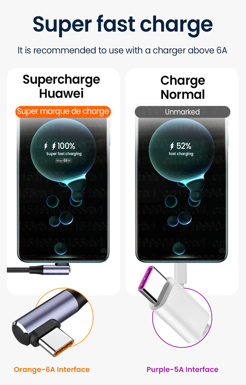 6A Schnellladekabel USB Typ C passend für Huawei P40 Pro Mate 100W SuperCharge Kable USB C Ladegerät Daten c_voghion.com