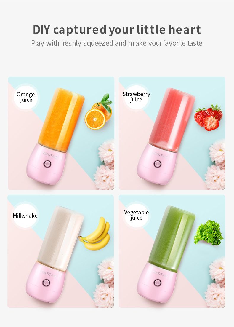 Portable Electric Juicer Blender, 400ml USB Rechargeable Smoothie Cup With 6 Blades, BPA-Free Travel Fruit Juice Maker For Home Gym Office_voghion.com