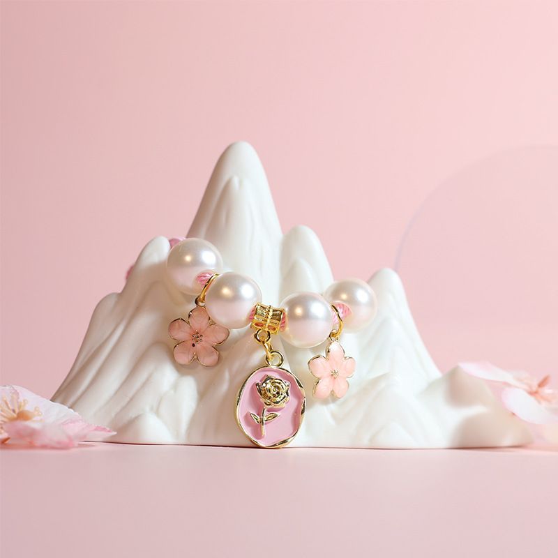 Pink Collar Rose Sakura Pet Gold Lock Fresh Accessories Pearl Necklace Kitten Cat Chain_voghion.com