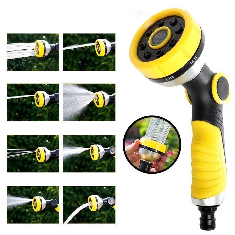 One Yellow 8-function Handheld Water Sprinkler To Upgrade Your Garden, Made Of ABS Resin, With An Adjustable Nozzle, Suitable For Car Washing_voghion.com