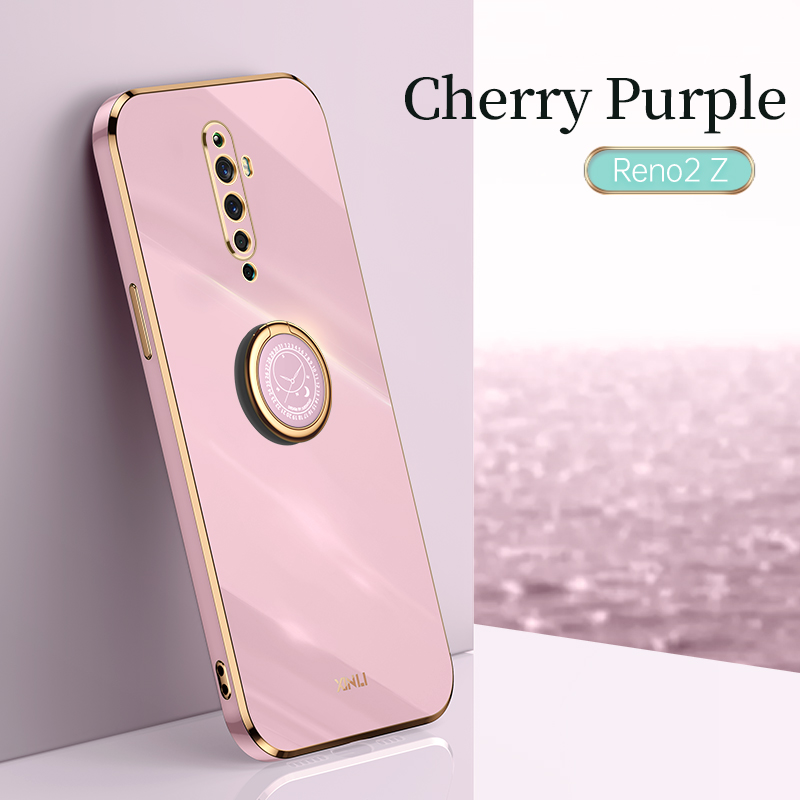 Plating Square Ring Holder Phone Case On For Oppo A9 A5 2020 A32 A52 A72 A92 A53 A54 4g 5g Reno 2 2z Luxury Silicone Stand Cover_voghion.com