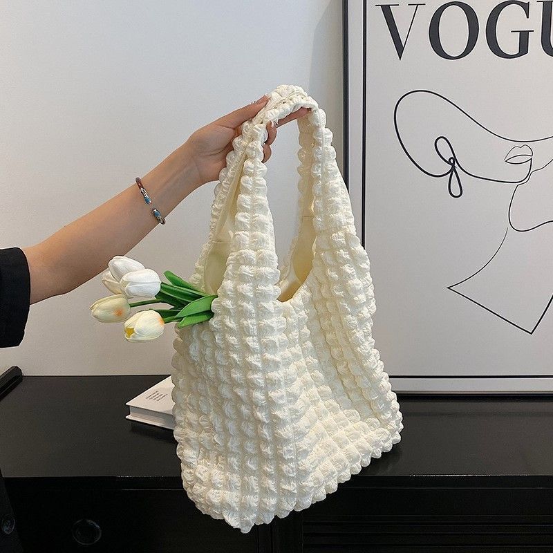 Damen-Tragetaschen, faltbare Luftpolstertasche, Schultertasche für Mädchen, Lunchtasche, große Kapazität, Wolken, Unterarm-Tragetasche_voghion.com