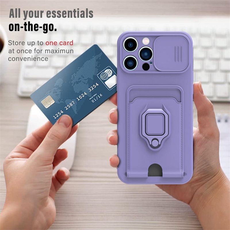 Slide Camera TPU Case 13 12 11 XR XS Magnetic Ring Card Cases For Iphone 15 14 Pro Max 16 8 7 Plus Cover_voghion.com