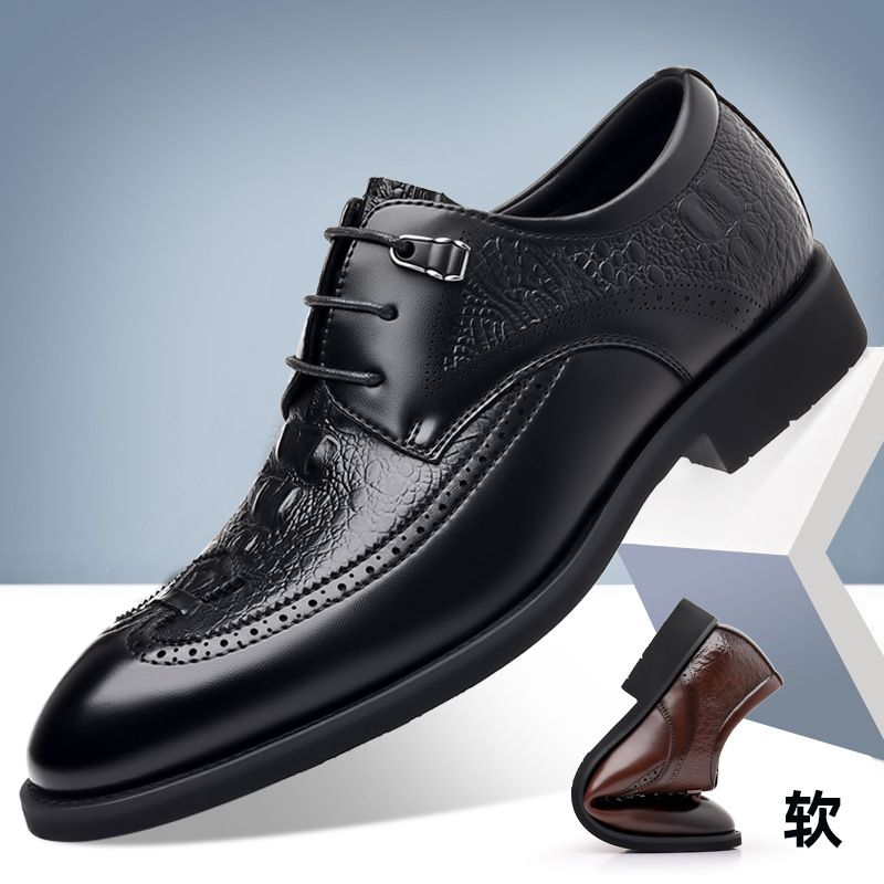 Regal Footwear Live Broadcast Autumn Business Formal British Brogue Casual European Style Leather Shoes Crocodile Pattern Pointed Toe_voghion.com