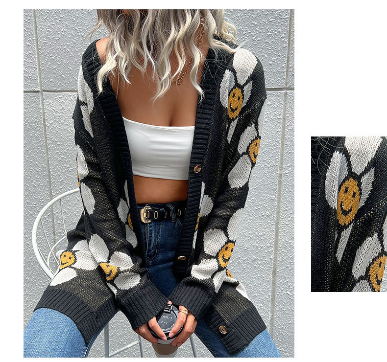 Autunno e inverno, moda popolare europea e americana, abbigliamento femminile, maglione a maniche lunghe con fiori, cardigan medio e lungo_voghion.com