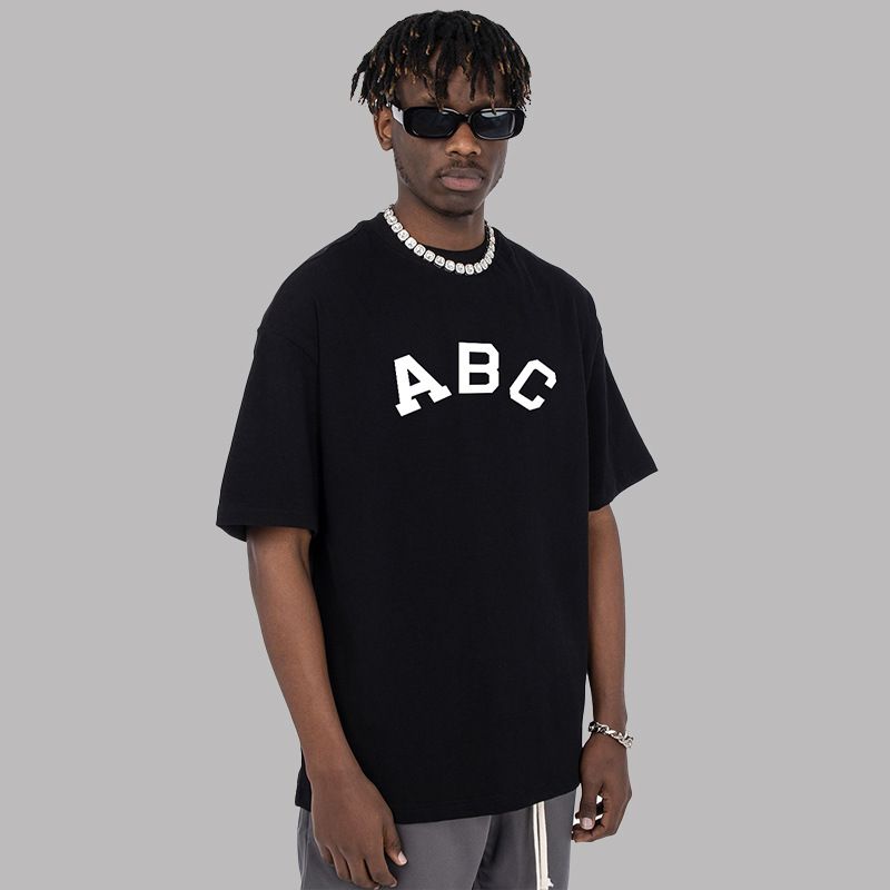 Herrenbekleidung High Street American ABC Digitaldruck Paar tragen lockere kurzärmelige T-Shirts Sommerflut_voghion.com