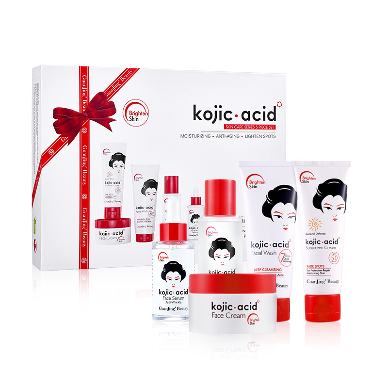 Conjunto de cuidados com a pele GuanJing ilumina e hidrata todo o kit de ácido kójico_voghion.com