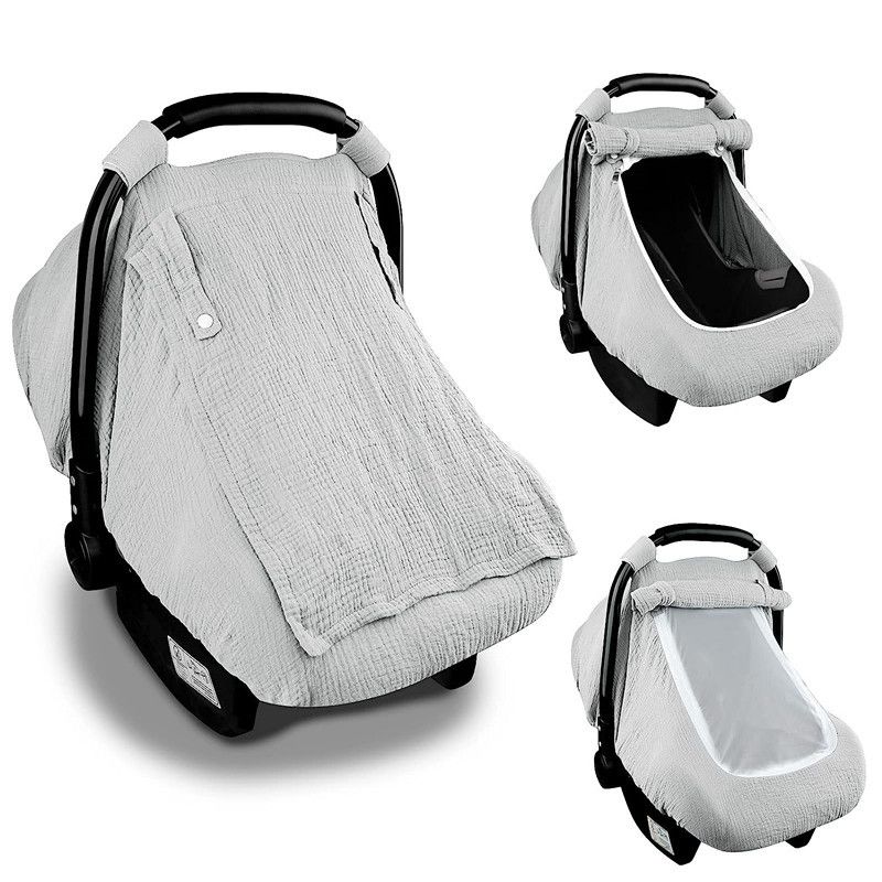 Funda de asiento de seguridad para bebé, parasol, funda para cesta de cochecito, gasa de algodón, transpirable, resistente al viento y al sol, funda para bebé_voghion.com