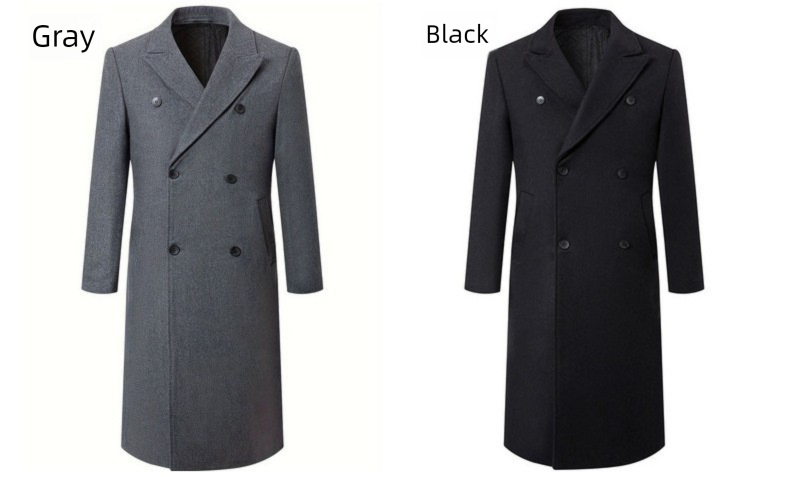 Herbst/Winter 2024: Extra langer, knielanger, zweireihiger Trenchcoat aus Wolle für Herren, dick gefüttert mit Baumwolle, schmal geschnitten._voghion.com