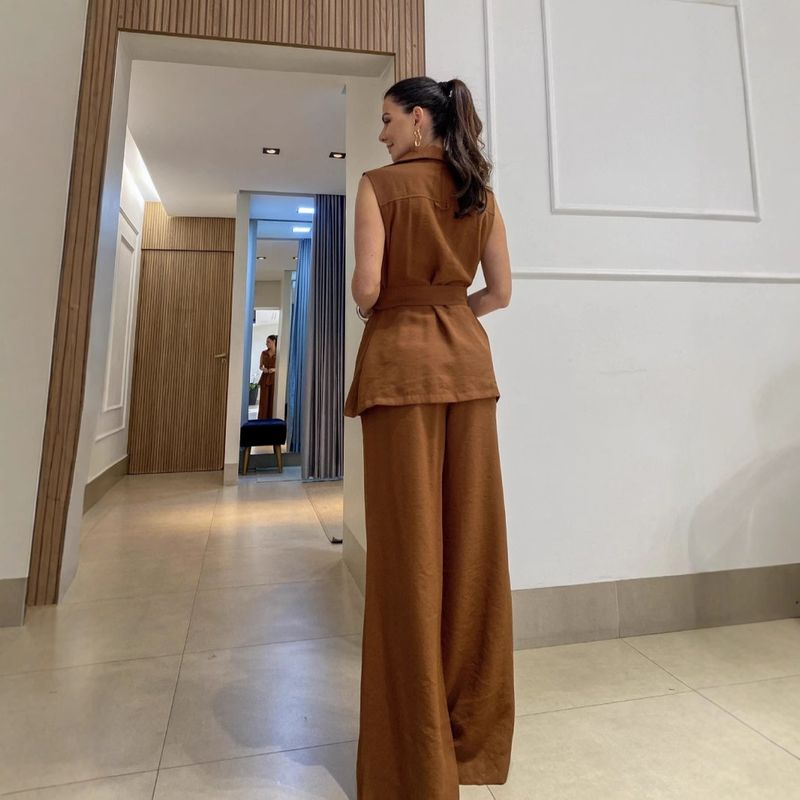 Abbigliamento da donna Moda da donna Abito casual Camicia Collo Monopetto Top con lacci Pantaloni a vita alta_voghion.com