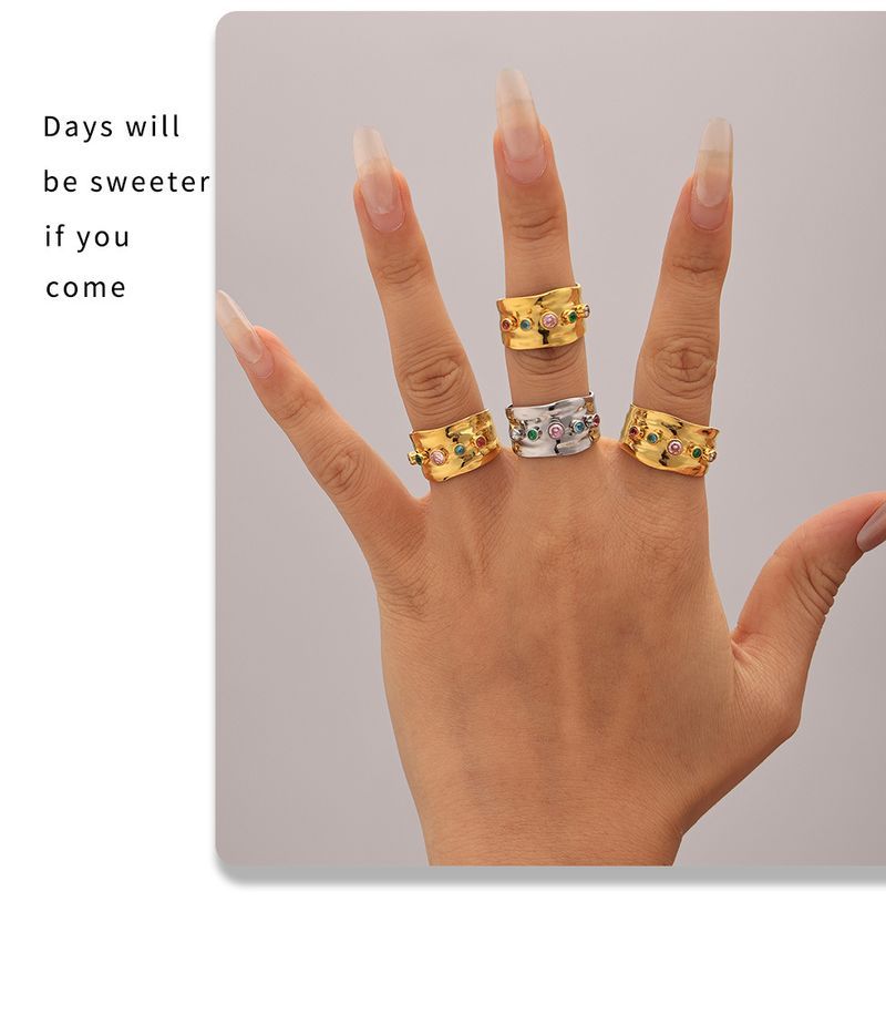 Mixed Zircon Open Ring C Shaped Earrings Stainless Steel Plated Real Gold Color Preserving Jewelry Set_voghion.com
