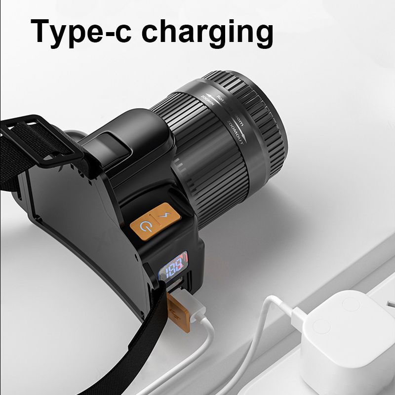 Lampada frontale a LED super luminosa con sensore, ricaricabile tramite USB, con batteria integrata, lanterna da campeggio e pesca_voghion.com