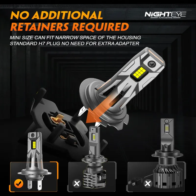 NIGHTEYE LED Headlights 20000LM Canbus Mini Size H7 Light Bulbs 60W 6500K White Plug And Play Car Lights With Fan_voghion.com