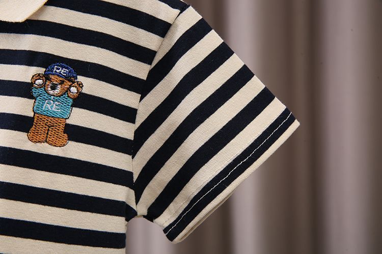 Suit 2024 Summer New Children and Boys Fashion Short sleeved Striped Polo Shirt Two piece Set Trendy_voghion.com