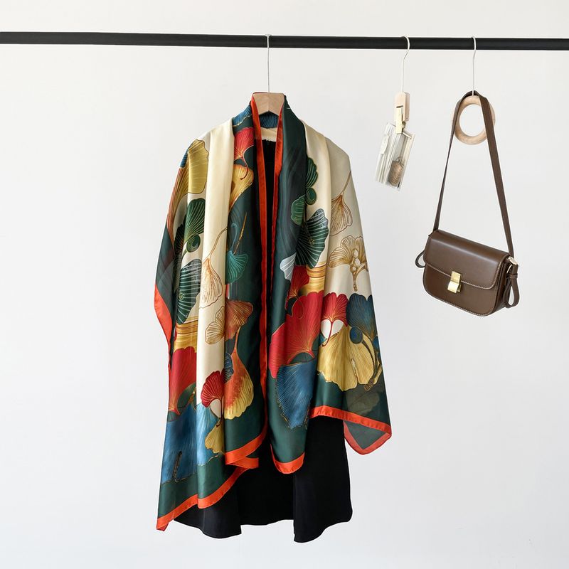 Frühling und Sommer mittlere Länge mit Ginkgo-Design Simulation Seide, schöne Landschaft Satin, High-End-Textur Schal,_voghion.com