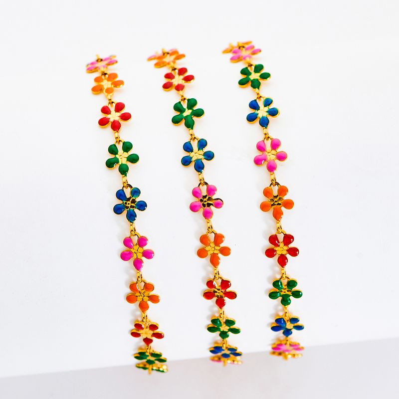 2025 Nuovi arrivi Smalto Margherita Charm Catena Acciaio inossidabile Collana Fatto a mano Dolce Piccoli fiori Link per la creazione di gioielli da donna_voghion.com
