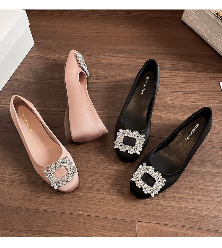 Scarpe singole francesi da donna con aumento dell'altezza interna, con gonna bassa e strass, scarpe da sposa con suola piatta_voghion.com