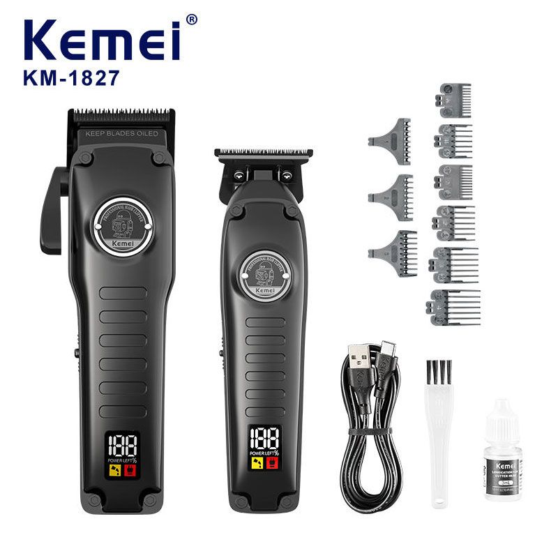 Kemei Km-1827 Elektrische tondeuse Kit Professionele trimmer Snoerloos Oplaadbaar Haarknipmachine Voor Sterke Kracht_voghion.com