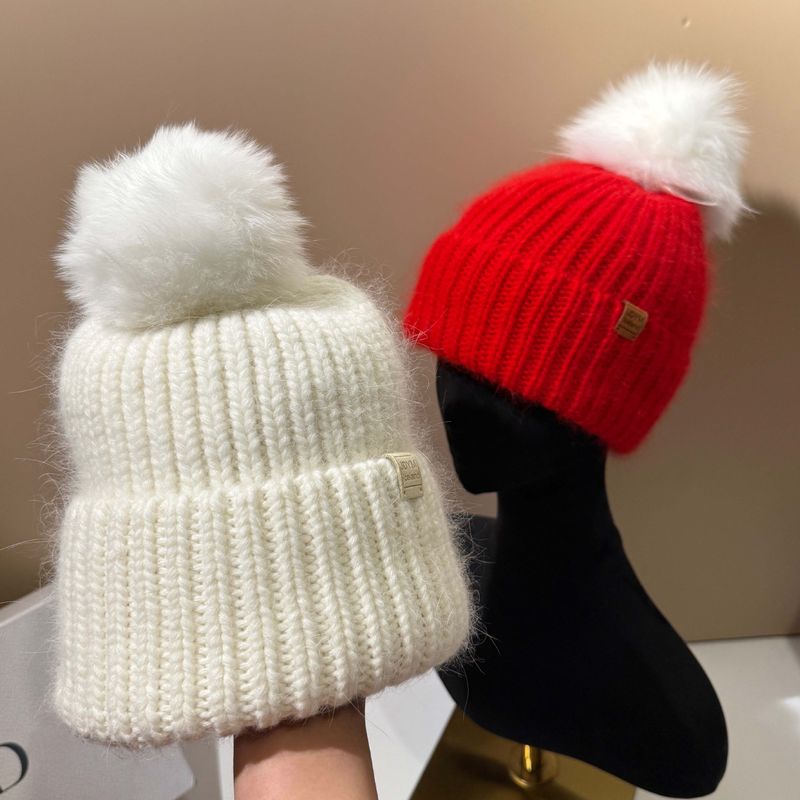 high Quality Fox Ball Rabbit Hair Knitted 2025 Winter New Warm With Yarn Women's Hat_voghion.com