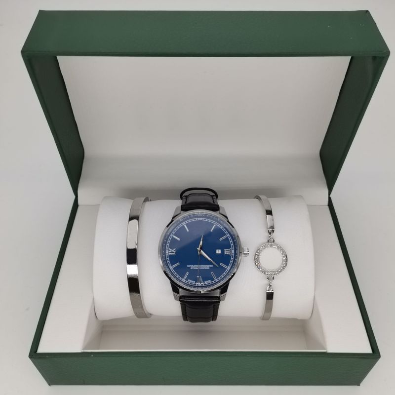 Montre-bracelet à trois pièces pour hommes et femmes, coffret Classic Time, montre cadeau_voghion.com