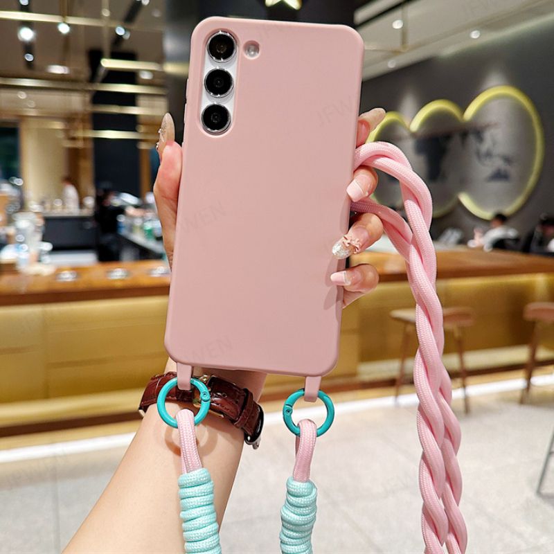 Étui de téléphone avec lanière et collier en bandoulière pour Samsung Galaxy S24 S23 S22 S21 S20 FE Plus Note 20 Ultra Coque arrière en silicone TPU souple_voghion.com