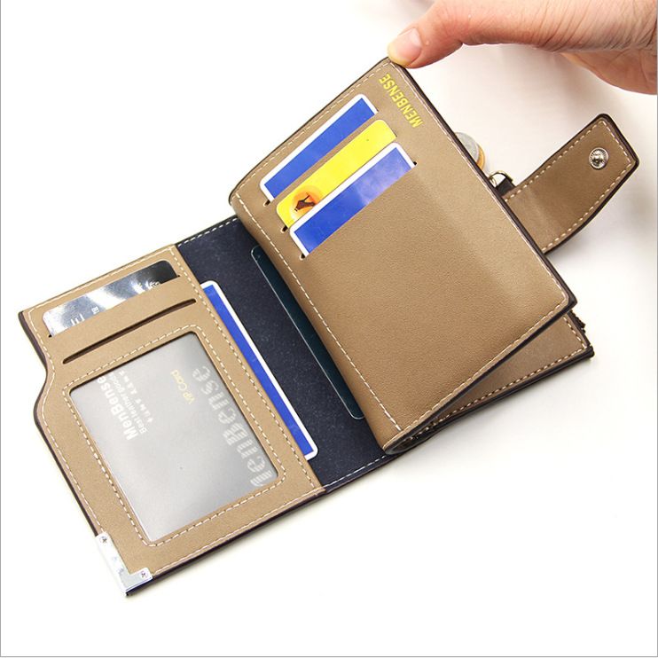 Fashion Buckle Wallet Short Style Multiple Slots Large Capacity Card Holder Vertical Hinge Men's Money Clip_voghion.com
