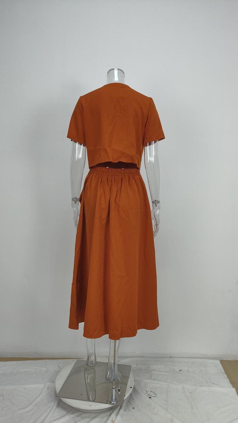 K Women's Elegant Pure Color Casual Short Top With Single Button Skirt Fashion Suit_voghion.com