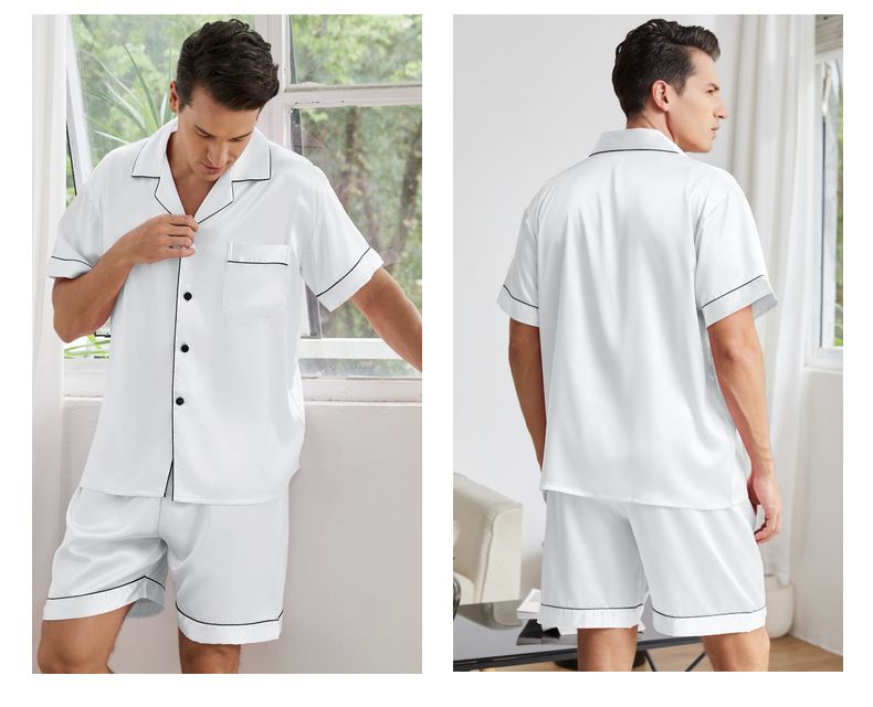 Sous-vêtements d'été pour hommes, costume de maison à revers, pyjama fin pour hommes, vêtements de maison amples de grande taille_voghion.com