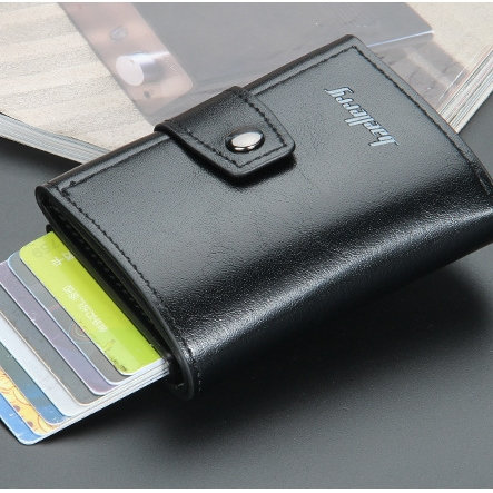 Új RFID blokkoló védelemmel ellátott férfi pénztárca, hitelkártya-tartó, bőr, fém, alumínium, üzleti bankkártya-tartó pénztárca_voghion.com