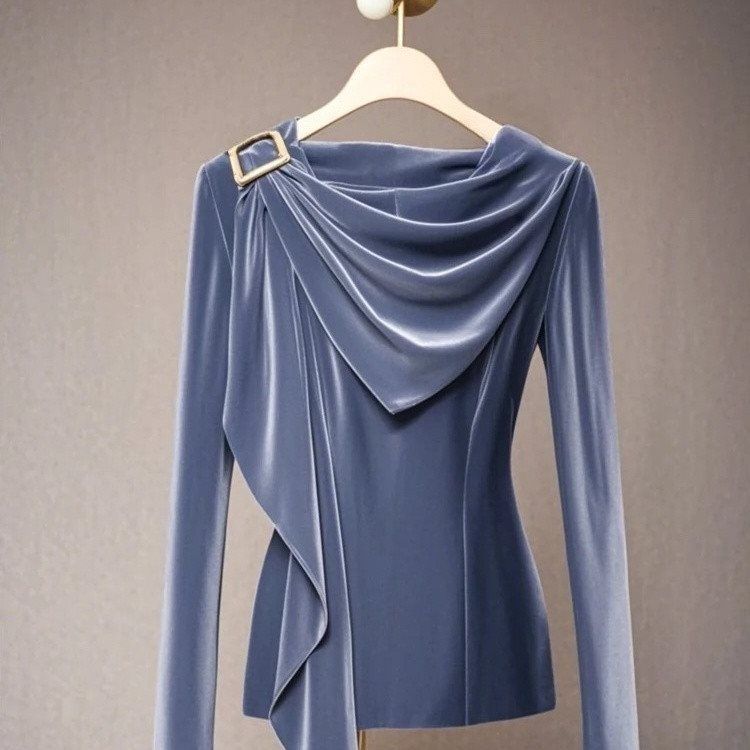 Abbigliamento da donna Moda Velluto Tops Inizio Autunno Nuovo Stile Francese Temperamento Sottile Colletto in Pile Vita Semplice Pendolarismo_voghion.com