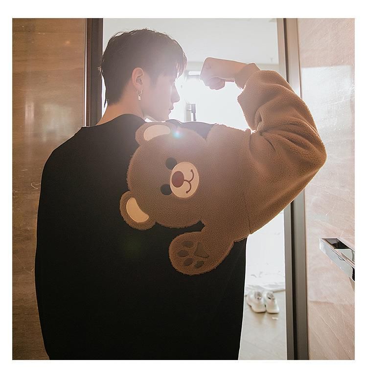 Maglione da uomo in lana di agnello con ricamo floccato, stile casual, con orsetto, a maniche lunghe, in vendita direttamente dalla fabbrica, autunno e inverno_voghion.com