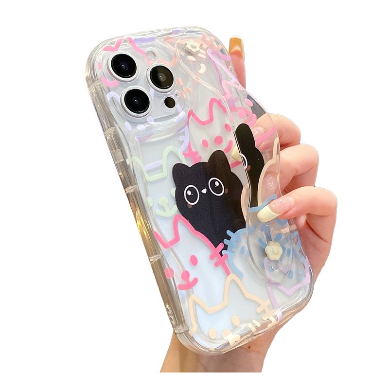 Custodia porta telefono a forma di gatto per iPhone 16, 15, 14, 13, 12, 11 Pro X, Xs Max, XR, 16E, 7, 8 Plus, custodia trasparente in morbido TPU con cinturino da polso._voghion.com