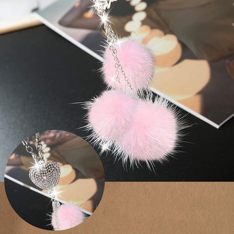Pendentif en forme de cœur en forme de boule de cheveux pour rétroviseur de voiture, décoration féminine_voghion.com