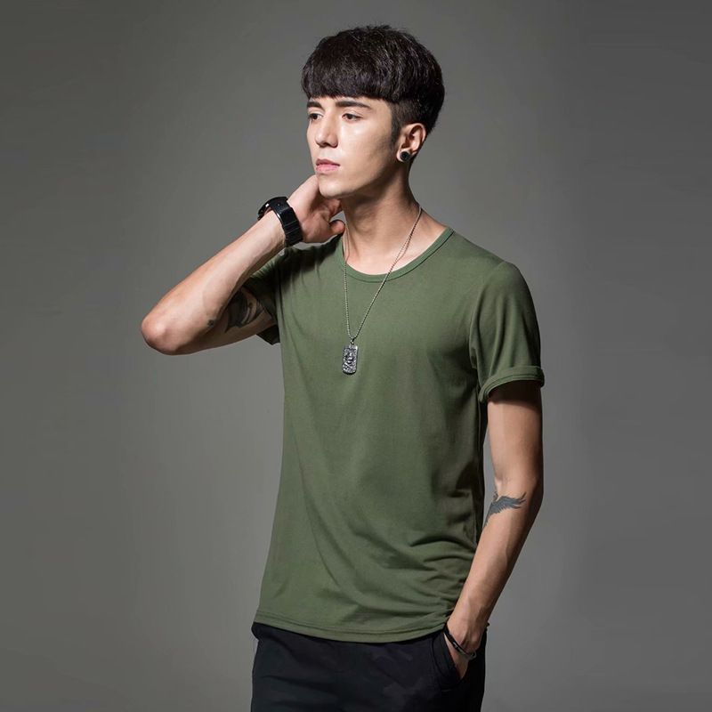 Maglietta a maniche corte a colori, estiva, casual, girocollo, corta, alla moda, con scollo a V, vestibilità aderente, per abbigliamento maschile_voghion.com