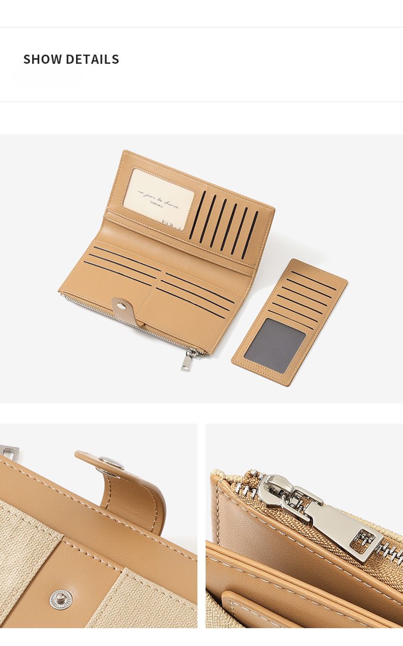 Portafoglio lungo da donna alla moda, con giunture, grande capacità, doppio, con più scomparti per carte, portafoglio lungo europeo e americano, molto venduto, portamonete, nero_voghion.com