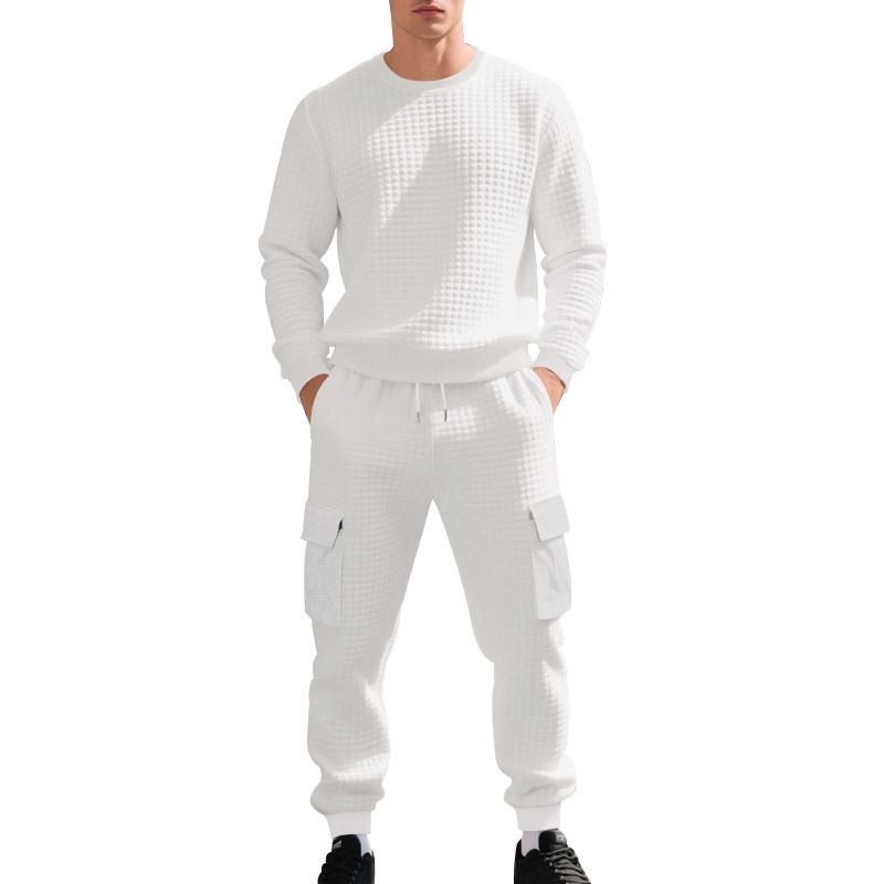 Herren-Jacquard-Sweatshirtanzug – Locker sitzendes, lässiges Arbeitskleidungsset (Schwarz/Weiß/Armeegrün, M-XXXL)_voghion.com