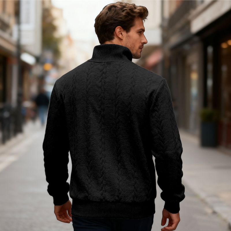 Lässiger Herren-Pullover mit halbem Reißverschluss und Jacquard-Patchwork-Design, locker sitzendes Strickoberteil für Herbst und Winter (Weiß, Grau, Schwarz, Khaki, Marineblau)_voghion.com