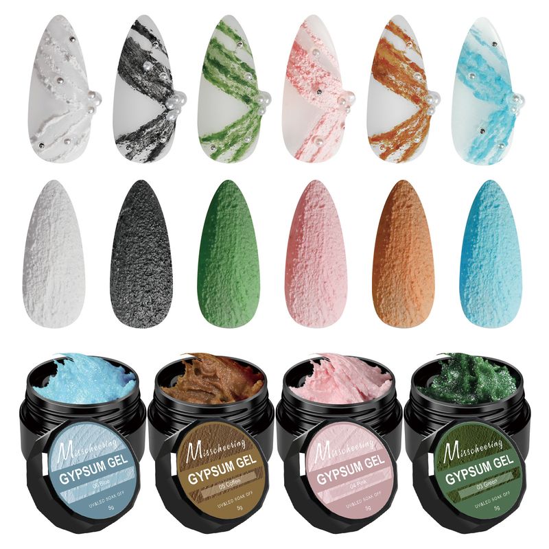 Japanese No-Wash Nail Art Gypsum 3D Relief Painting Sand Texture Black And White Micro Carving Glue_voghion.com
