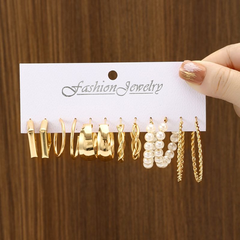 Orecchini in metallo intrecciato, set di orecchini combinati, orecchini semplici e retrò, orecchini geometrici, 6 paia_voghion.com