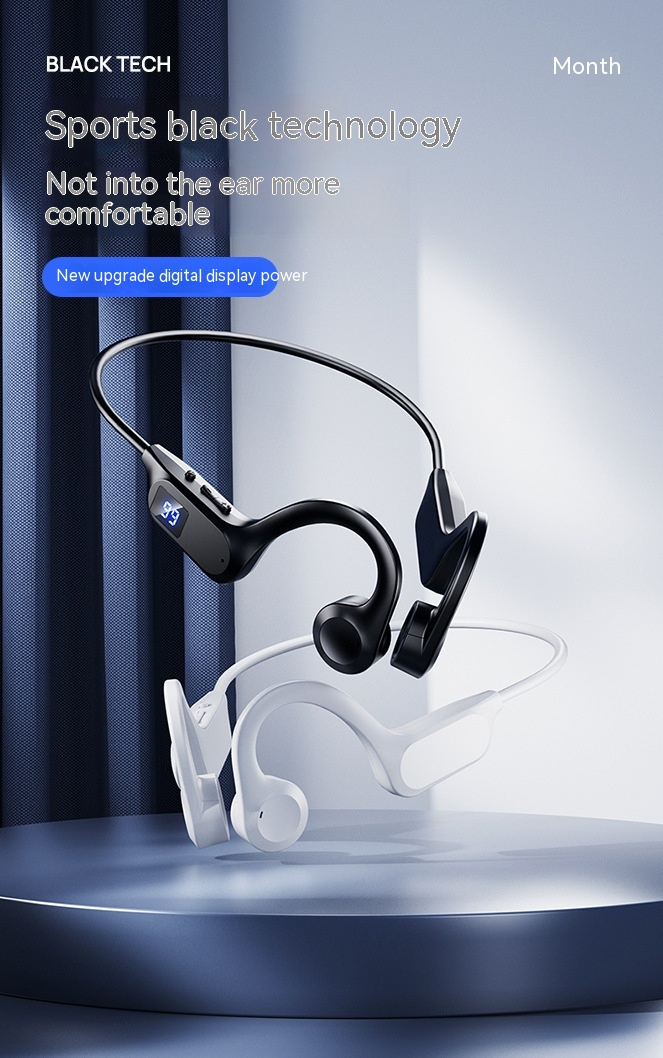 Air conduction Bluetooth earphone card insertion, digital display, waterproof, non in ear wireless earphones_voghion.com