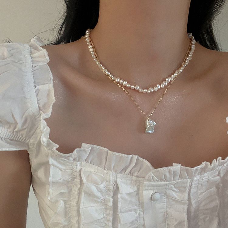 Collana con perle d'acqua dolce da donna, stile retrò francese, semplice, versatile, elegante, alla moda, con catena per clavicola_voghion.com