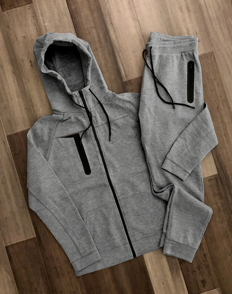 Streetwear męskie dresy moda jesienna kieszenie na zamek błyskawiczny bluza z kapturem i spodniami dresowymi z długim rękawem zestawy dwuczęściowe męskie Casual_voghion.com