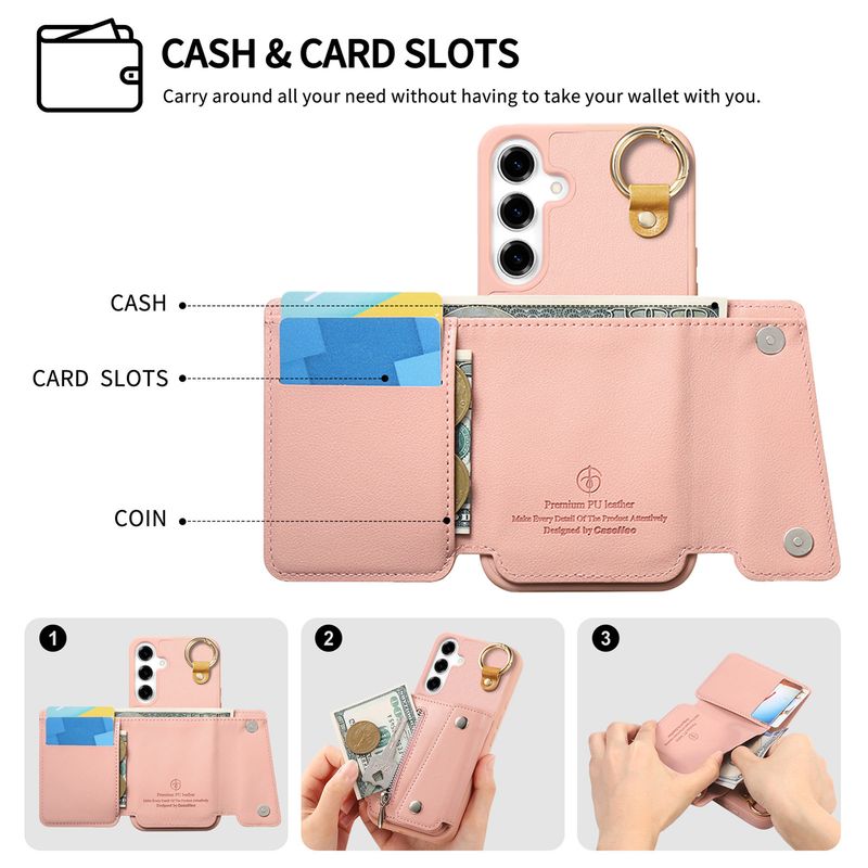 TechGlobe Compatible With Samsung S25 Hardware Buckle Card Holder Phone Case Galaxy A17 Flip Wallet A56 Protective Cover_voghion.com