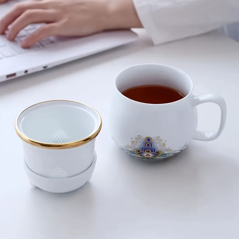 Set, Chinese Fortune Cat Tea Mug With Travel Bag, Ceramic Tea Cup With Infuser And Lid, Portable Drinkware_voghion.com