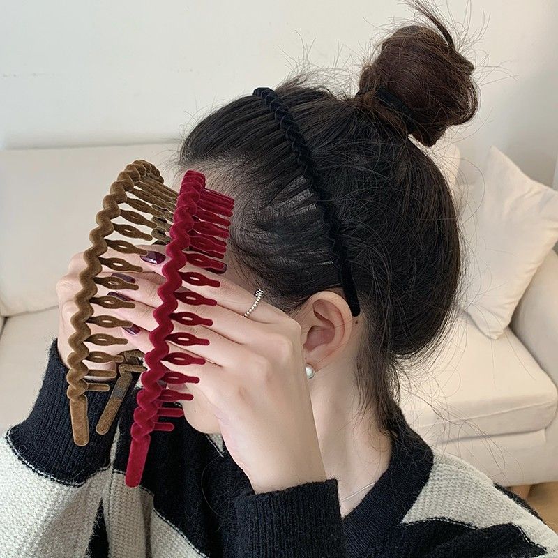 per donna autunno inverno clip accessori lavaggio antiscivolo dentato floccato fascia per capelli trucco maschera viso fascia per capelli_voghion.com