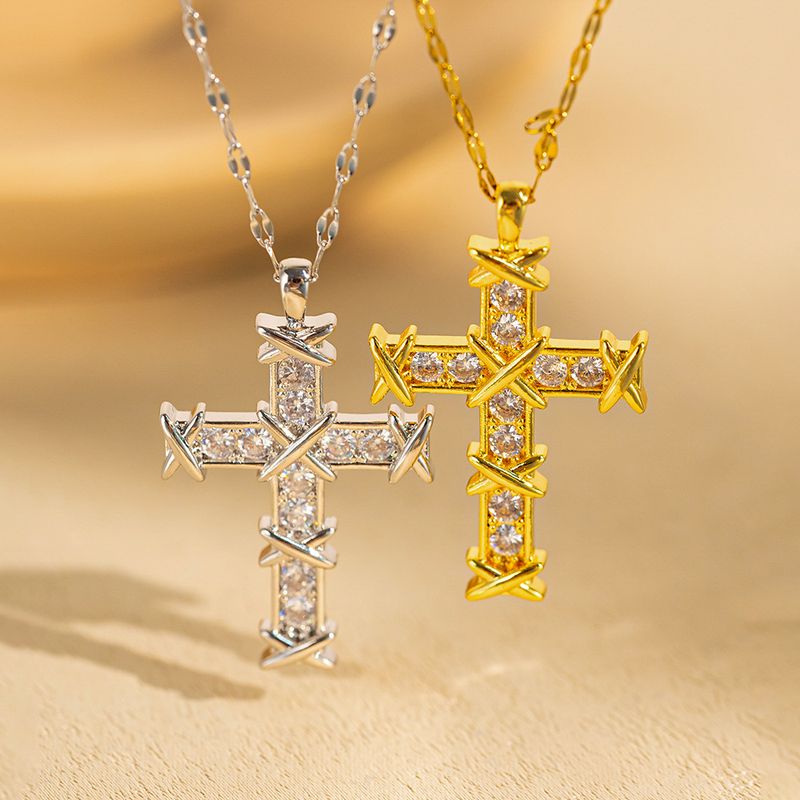 Collana con croce per donna, versatile, semplice, di alta qualità, con ciondolo a catena in acciaio al titanio._voghion.com