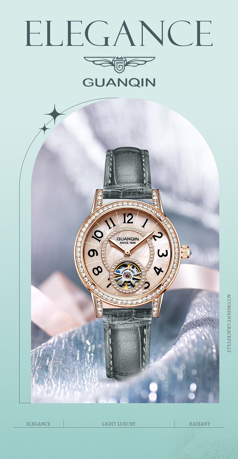 GUANQIN Watches For Women Luxury Mechanical Watch Skeleton Crystal Bezel Leather Strap Leisure 30M Waterproof Lady Wristwatches_voghion.com