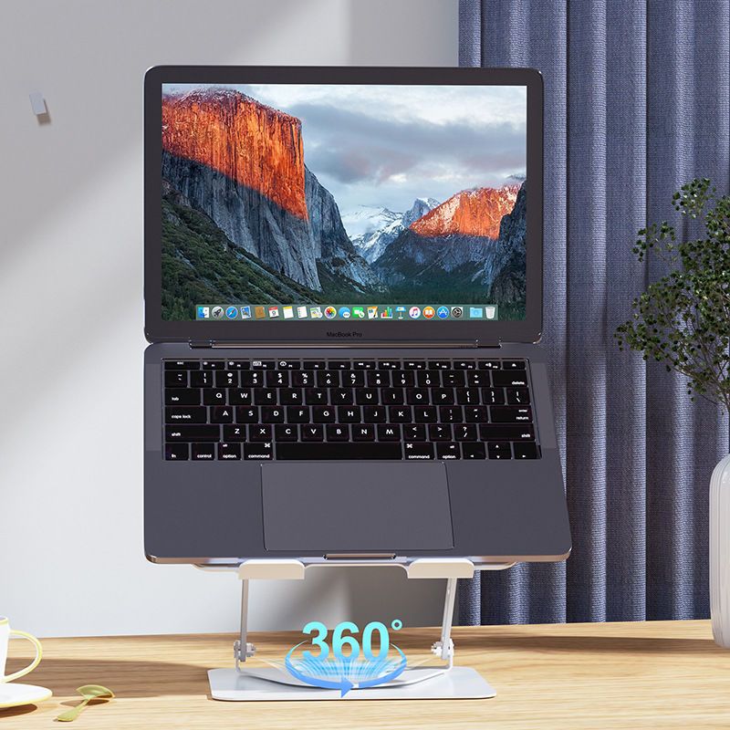 Soporte para portátil ajustable y giratorio de 360° con ventilador RGB desmontable y soporte de refrigeración integrado._voghion.com