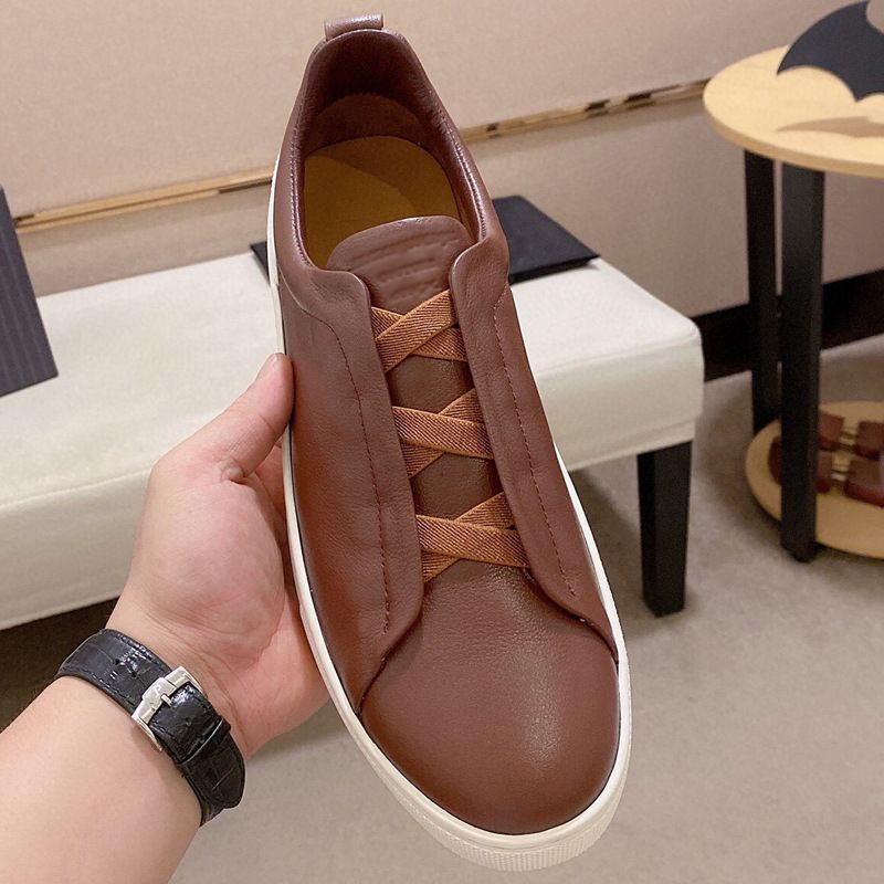 Z Brand Cross Elastic Band Sneakers White Men's Genuine Leather Lazy Slip-On Casual Shoes_voghion.com